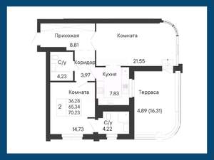 2-к квартира, вторичка, 70м2, 8/8 этаж