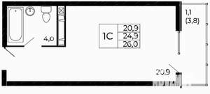 Студия квартира, вторичка, 26м2, 9/18 этаж