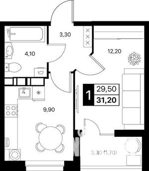 1-к квартира, строящийся дом, 31м2, 8/12 этаж