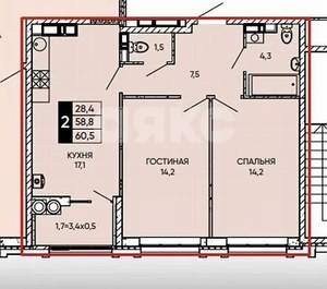 2-к квартира, вторичка, 61м2, 7/24 этаж