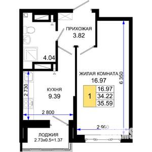 1-к квартира, вторичка, 36м2, 23/25 этаж