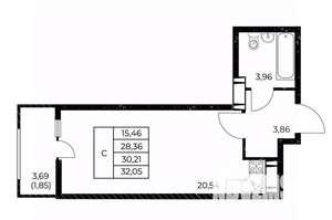 Студия квартира, вторичка, 32м2, 20/25 этаж