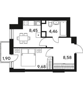 1-к квартира, вторичка, 32м2, 21/25 этаж