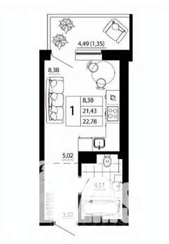 Студия квартира, вторичка, 24м2, 9/24 этаж