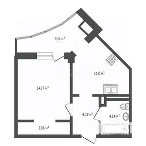 1-к квартира, вторичка, 41м2, 22/23 этаж