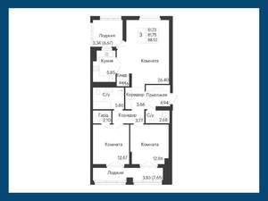 3-к квартира, вторичка, 89м2, 8/8 этаж