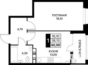 1-к квартира, вторичка, 40м2, 4/20 этаж