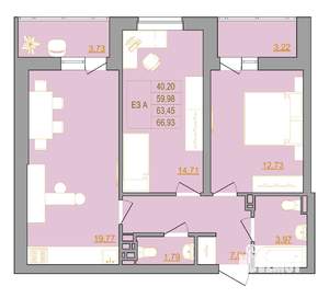 3-к квартира, вторичка, 68м2, 2/22 этаж