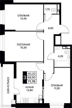 3-к квартира, вторичка, 72м2, 10/12 этаж