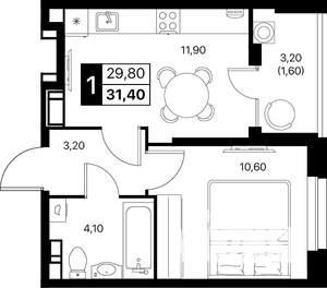 1-к квартира, вторичка, 31м2, 11/12 этаж