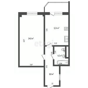 1-к квартира, вторичка, 53м2, 3/8 этаж