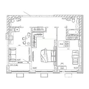 2-к квартира, строящийся дом, 68м2, 2/12 этаж