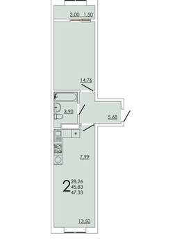 2-к квартира, вторичка, 47м2, 6/24 этаж