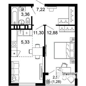 2-к квартира, вторичка, 41м2, 10/10 этаж