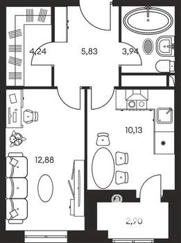 1-к квартира, строящийся дом, 40м2, 14/25 этаж
