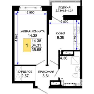 1-к квартира, вторичка, 36м2, 24/25 этаж