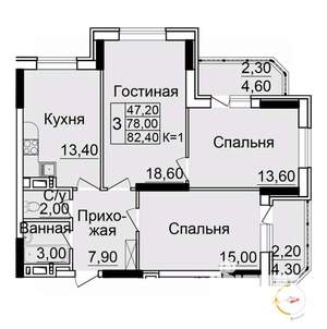 3-к квартира, вторичка, 78м2, 10/25 этаж