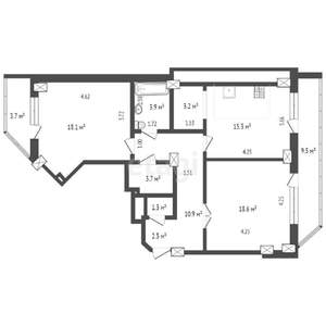 3-к квартира, вторичка, 90м2, 9/19 этаж