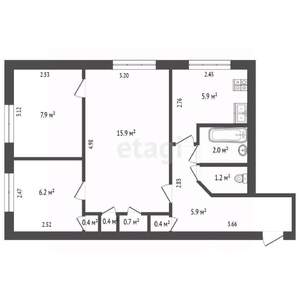3-к квартира, вторичка, 50м2, 1/5 этаж