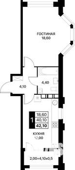 1-к квартира, вторичка, 42м2, 8/12 этаж