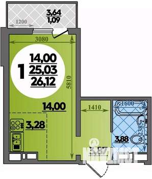 Студия квартира, вторичка, 26м2, 6/17 этаж