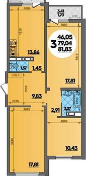 3-к квартира, вторичка, 82м2, 3/18 этаж