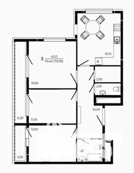 3-к квартира, вторичка, 80м2, 18/19 этаж