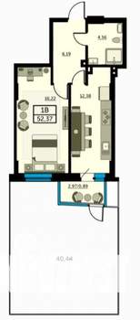 1-к квартира, вторичка, 52м2, 2/25 этаж