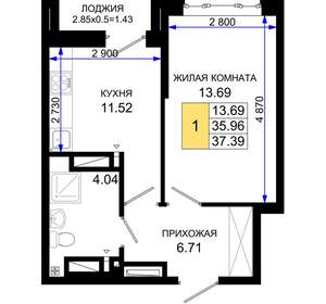 1-к квартира, вторичка, 37м2, 5/25 этаж