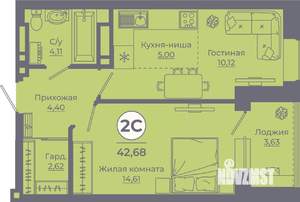1-к квартира, вторичка, 42м2, 17/24 этаж