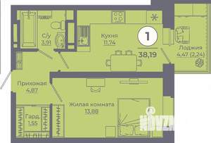 1-к квартира, вторичка, 38м2, 21/24 этаж
