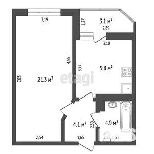 1-к квартира, вторичка, 41м2, 7/24 этаж