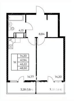 1-к квартира, вторичка, 49м2, 9/25 этаж