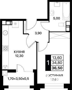 1-к квартира, вторичка, 37м2, 8/12 этаж