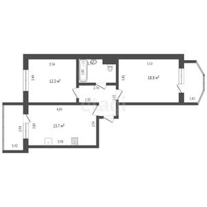 2-к квартира, вторичка, 55м2, 10/10 этаж
