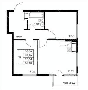 2-к квартира, вторичка, 55м2, 11/25 этаж
