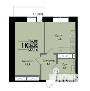 1-к квартира, вторичка, 37м2, 8/22 этаж