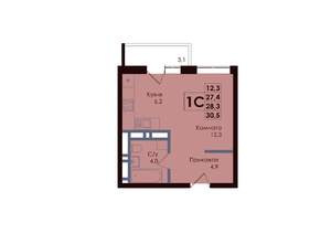 Студия квартира, вторичка, 28м2, 17/25 этаж