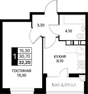 1-к квартира, вторичка, 32м2, 5/20 этаж