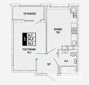 1-к квартира, вторичка, 36м2, 3/24 этаж