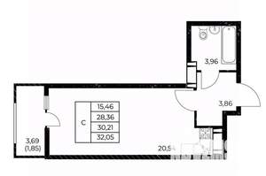 Студия квартира, вторичка, 32м2, 4/25 этаж