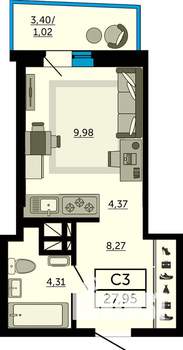 Студия квартира, вторичка, 28м2, 16/31 этаж