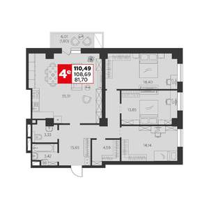 4-к квартира, строящийся дом, 110м2, 1/22 этаж