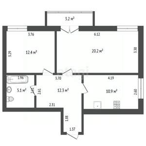2-к квартира, вторичка, 61м2, 4/4 этаж