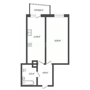 1-к квартира, вторичка, 44м2, 13/25 этаж