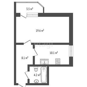 1-к квартира, вторичка, 41м2, 6/6 этаж