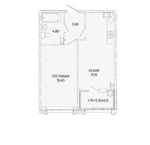 1-к квартира, вторичка, 43м2, 10/23 этаж