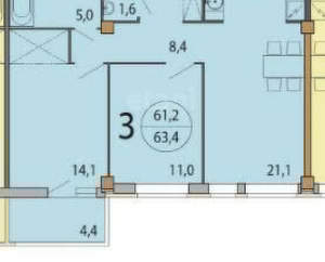 3-к квартира, вторичка, 64м2, 10/12 этаж