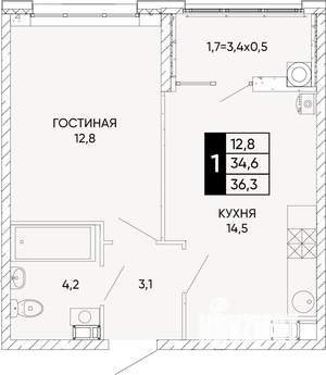 1-к квартира, вторичка, 36м2, 11/24 этаж