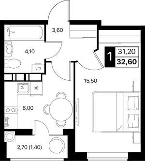 1-к квартира, вторичка, 33м2, 8/12 этаж